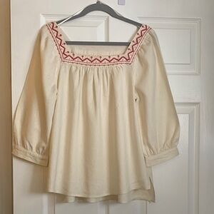 Universal Thread Cream Blouse with Red Embroidery